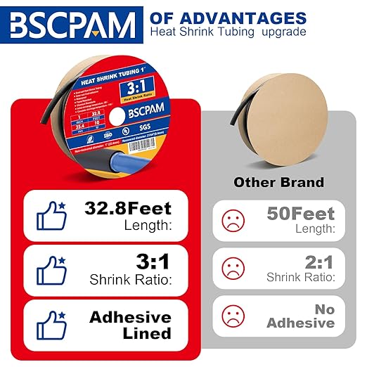 1/8" Heat Shrink Tubing, 65FT Marine Grade 3:1 Shrink Ratio Shrink tubing, Adhesive Lined Heat Shrink Tube, 1/8 Waterproof Shrink Tube for Wires Home Automotive-Black