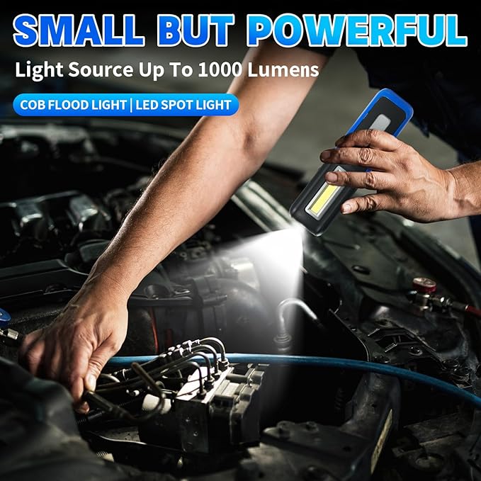 Rechargeable LED Flashlight Magnetic Light, Portable Work Light Trouble Lights Lamp for Mechanics, Compact Reliable and Super Bright Flash Light for Tool Gifts for Men(Blue)