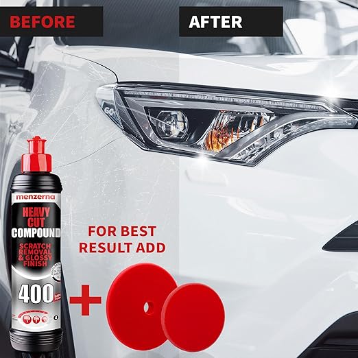 menzerna Heavy Cut Compound 400" Car Polish I Heavy Cut, Medium Cut & Finish I Buffing & Polishing Compound for Scratch Repair I for Scratches, Swirls & Holograms I High Abrasion, Silicone Free I 8oz