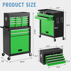 8 Drawer High Capacity Rolling Tool Chest, Metal Tool Box with Wheels and Drawers, Detachable Toolbox with Lock, Heavy Duty Tool Cabinet for Workshop, Warehouse and Garage (Black Green)
