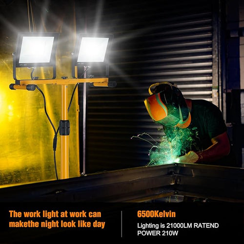 14000Lumens LED Work Lights with Stand, 2 Adjustable Work Lamp Head with Individual Switch, IP66 Waterproof Tripod Work Light for Outdoor Indoor Job Site Workshop Garage Construction Site
