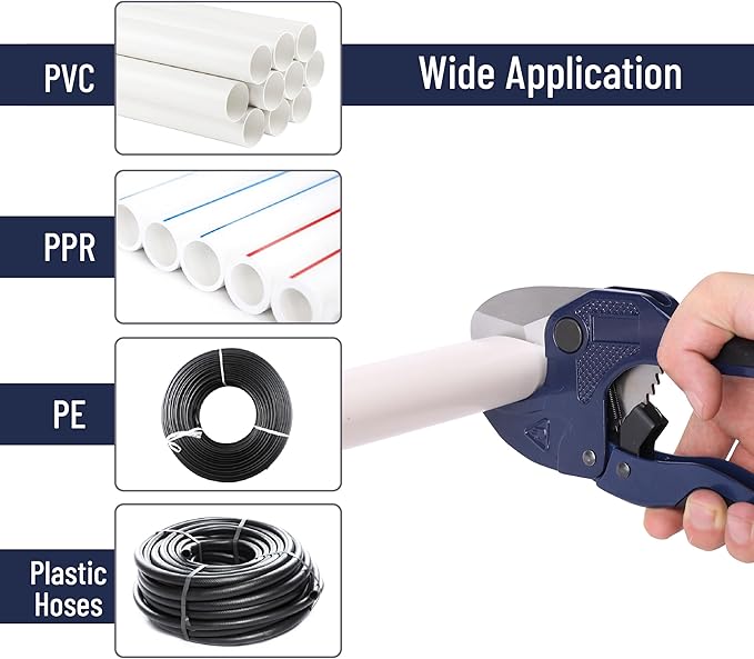 Bates- PVC Pipe Cutter, Cuts up to 1-1/4", Navy Blue Ratcheting PVC Pipe Cutter Tool, Pipe Cutters PVC Pipe Shears, Plastic Pipe Cutter, PEX Pipe Cutter, PVC Cutter Tool, PVC Ratchet Cutter