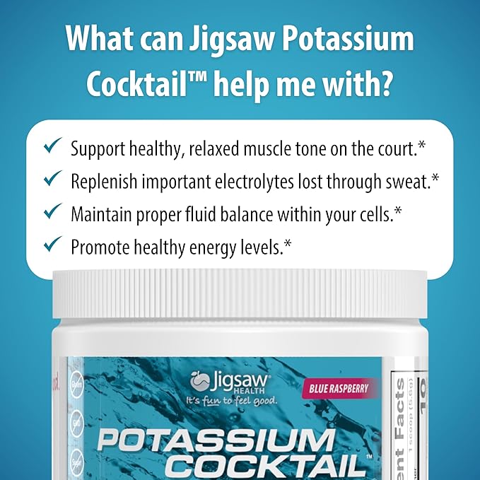 Jigsaw Health Potassium Cocktail | Formerly Pickleball Cocktail | Blue Raspberry Flavor | 60 Servings (Jar)