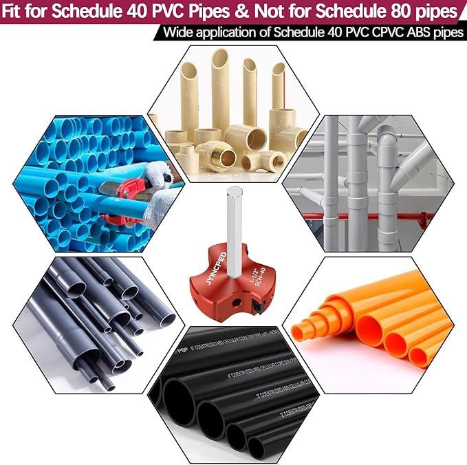 1-1/2 Inch PVC Pipe Reamer,PVC Fitting Saver Socket Saver with 3 Carbide Insert,1.5" Plastic Pipe Fitting Reamer Plumbing Tool for Sch.40 CPVC ABS Socket Hub,Fit Standard 1/2" Drill