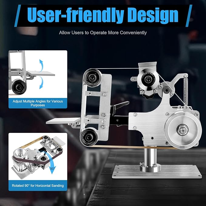 Belt Sander Electric Sanding Polishing Grinding Machine Vertical & Horizontal Use Woodworking Bench Sander Speed | Rotating Angle Adjustable for Metal Processing Jewelry Making Acrylic Polishing