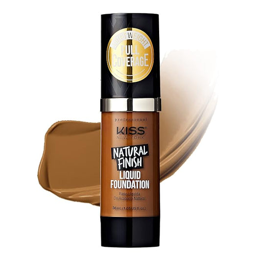Kiss New York Professional Liquid Foundation - Lightweight and Hydrating Formula, Natural Finish, Control Shine, Cover Pores, Medium to Full Coverage, Green Tea Extract (Warm Coconut)-VeraVaultWomen