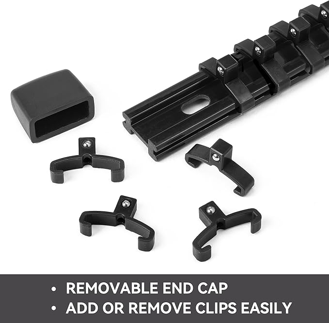 ALOANES 9 PC ABS Socket Organizer, 3/8 inch, Drive Socket Rail Holders, Heavy Duty Socket Racks, Black Rails with Black Clips