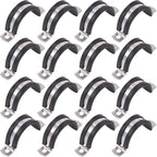 Glarks 16Pcs 32MM 2 Hole U-Tube Strap Clamp Set 304 Stainless Steel Rubber Cushion Rigid Pipe Strap U Bracket Tube Strap Assortment Kit For Pipe Tube Fixing (32mm)