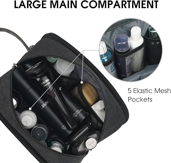 WANDF Travel Toiletry Bag for Men Large Toiletries Shaving Bag Water Resistant Hanging Dopp Kit Travel Accessories Bag for Women Men (Black)
