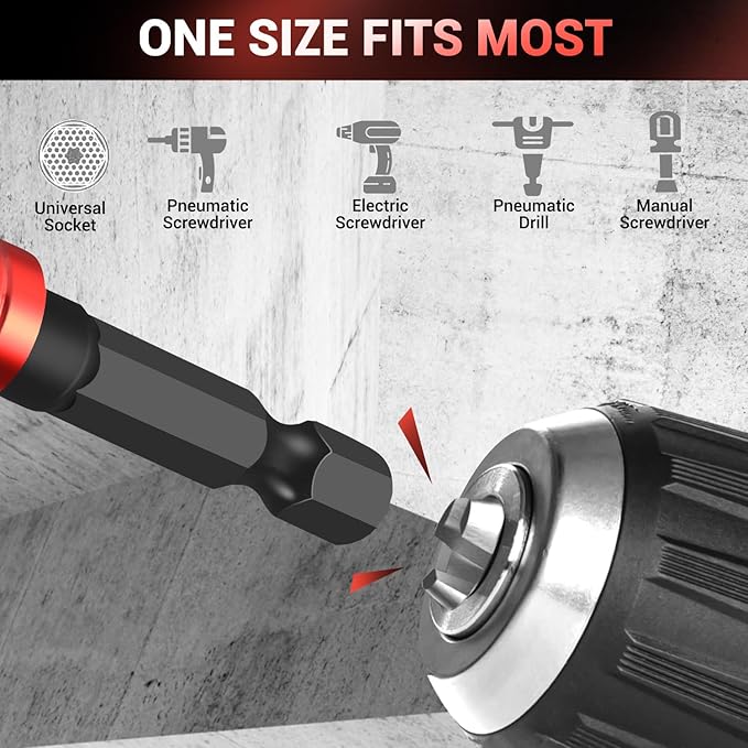 8-Piece Impact Socket Adapter Set for Drill, 1/4" 3/8" 1/2" Hex Shank Impact Driver Socket Adapter, Socket to Drill Adapter