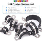 Glarks 16Pcs 25MM 2 Hole U-Tube Strap Clamp Set 304 Stainless Steel Rubber Cushion Rigid Pipe Strap U Bracket Tube Strap Assortment Kit For Pipe Tube Fixing (25mm)