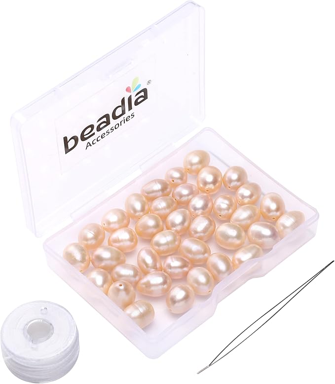 Natural Pearl Beads Rice 8-9mm Pink Freshwater Cultured Loose Gemstone Beads for DIY Jewelry Making 13.8''/Strand HQ