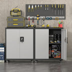 Metal Garage Storage Cabinet with Wheels,31.89" H Steel Lockable Cabinet with 2 Doors and 1 Adjustable Shelf, Small Rolling Cabinets for Home Office, Garage, BlackGrey