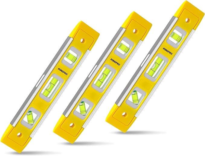9 Inch Torpedo Level, Magnetic Box Level with 45°/90°/180° Bubbles, Shock Resistant Bubble Level Tool for Measuring - 3 PCS