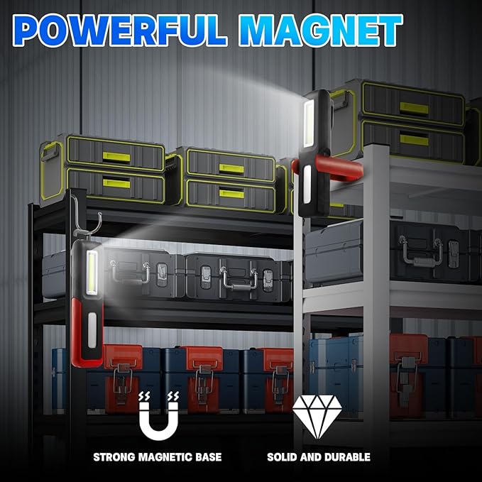 Rechargeable LED Flashlight Magnetic Light, Portable Work Light Trouble Lights Lamp for Mechanics, Compact Reliable and Super Bright Flash Light for Tool Gifts for Men(Red)