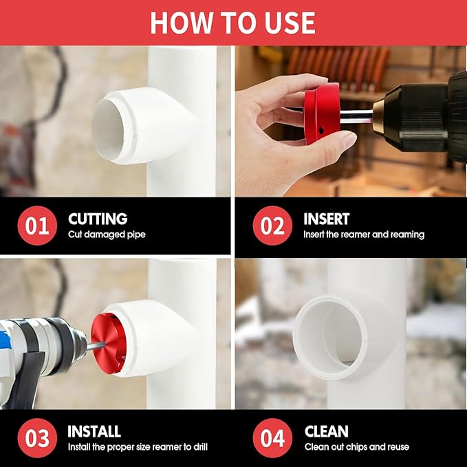 PVC Fitting Saver 1 Inch Head, PVC Reamer, 2" PVC Pipe Reamer with 3/8-Inch Hex Shaft, PVC Socket Saver Plumbing Tool Plastic Pipe Fitting Reamer for Sch.40 PVC CPVC ABS