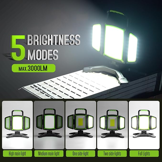 SYLSTAR 30W Rechargeable Work Light, 3000LM Magnetic Work Light with 5 Modes, 360° Rotatable&Foldable Led Work Light, Waterproof Portable Work Light for Garage, Job Site, Camping, Car Repairing