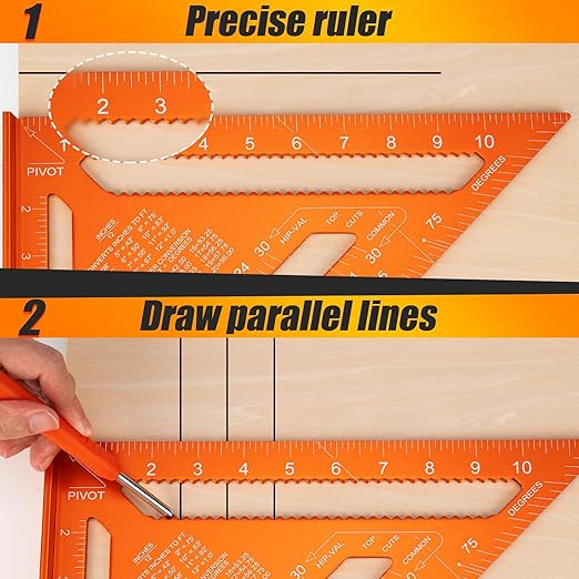 Carpenter Square 12 Inch, Rafter Square for Angle Drawing Measuring Ruler, Framing Square Tool Aluminum for Woodworking, Carpentry