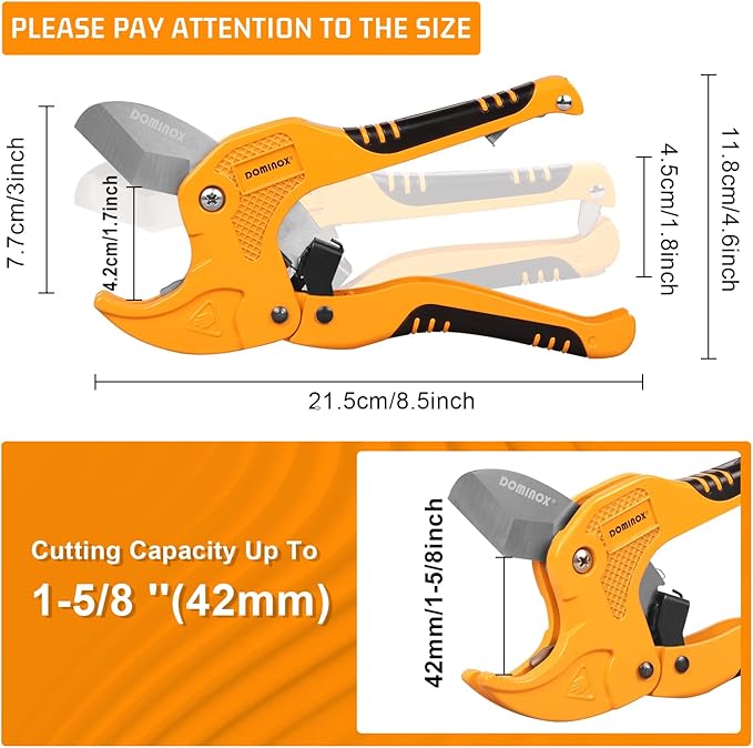 DOMINOX 1-5/8 Inch O.D. Ratchet-type PVC Pipe Cutter, Apply to PEX, PVC and PPR plastic hoses and Plumbing Pipe, Suitable for Home Working and Plumber