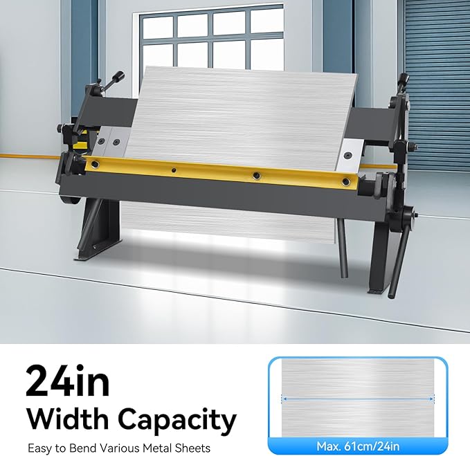 1-24'' Pan & Box Brake, 0-135° Bending Angle Sheet Metal Bender Folder Former Capable of Handling 20 Gauge Low Carbon Steel with Removable Fingers for Bending Carbon Steel Copper Aluminum Plates