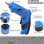 Cordless Electric Screwdriver, 3.6V Rechargeable Power Screwdriver with 47 pcs Accessories, usb charging, 3Nm Screw Gun, mini Carrying screwdriver set with LED Light Electric Power Drill Set