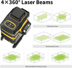 IKOVWUK 4x360° Laser Level, Self-leveling Tool for Construction, Tiling Floor & Picture Hanging, 4D Cross Line Laser Level with Remote Control, 16 Lines Vertical/Horizontal level with 2*4 Ah Battery
