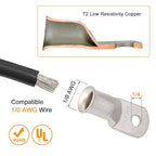 0 Gauge Tinned Copper Lugs 10 PCS 1/0 AWG - 1/4'' Cable Lugs UL Listed Terminals 1/0 Gauge Wire Lugs Battery Cable Ends 10 PCS Heavy Duty Closed End Crimp Copper Lugs with 10 PCS 3:1 Heat Shrink Tube