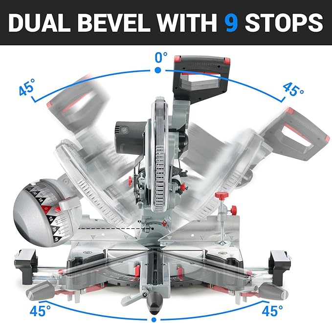Double Bevel Compound Sliding Miter Saw, Double-Bevel Corded Miter Saw with Laser Guide & 15-Amp Heavy-Duty Motor, Sliding Miter Saw with TCT Saw Blade for Woodworking (12")