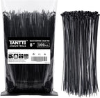 Zip Ties 8 inch Black Zip Ties with 50 Pounds Tensile Strength,Cable Ties,100 Pack, by Tantti Supply