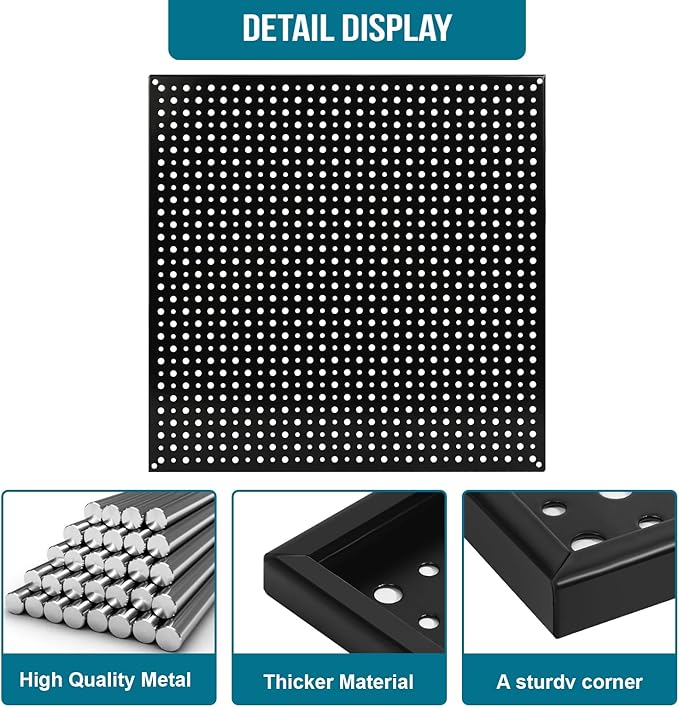 Pegboard Rack Garage Storage Steel Horizontal Peg Board Pack,Steel Pegboard Heavy Duty- 4 Pack 16-Inch X 16-Inch Metal Peg Board Tool Organization Panels(Black)