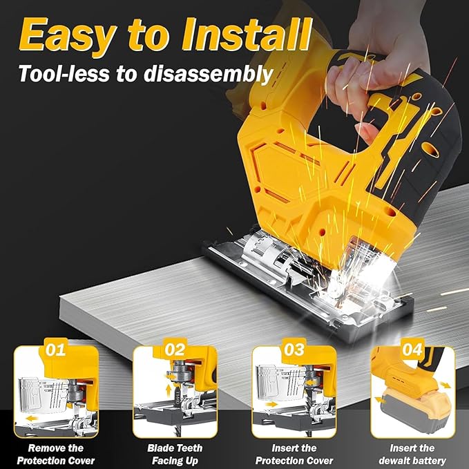 2025 Cordless Jig Saw with LED Light, 0-45° Bevel Cut, 6 Blades, 3 Orbital Settings, Lock-Off Button， 20V Battery，Action for Straight/Curved/Circular Cutting Cordless Jig Saw