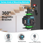 KEZERS Laser Level 360 Self Leveling,4 x 360 Laser Level with Screen Green Laser Level Line tool Leveling and Alignment Laser Tool with Pulse Mode for Construction and Picture Hanging,Remote Control