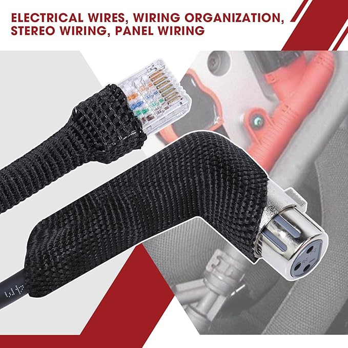 Heat Shrink Wire Loom 2:1 Shrinkable Braided Cable Sleeve 1-1/8 Inch ID-46ft Abrasion Protection Flexibility Fabric Wiring Harness Cover Sheath