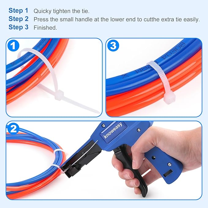 Cable Tie Gun,Knoweasy Fastening Cable Tie Tool,Die-Cast Steel Flush Cut Zip Tie Tool with Steel Handle for Nylon Cable,7 Inches Length Zip Tie Gun