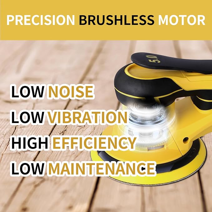 Electric Random Orbital Sander Brushless Motor Powerful 350W Polisher Sander 6-Inch 10000 RPM Variable Speed Tool for Sanding Walls and Wood, Rust Removal, Car Polishing Ect
