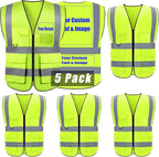 BeautyWill Custom Safety Vest Customized Logo Class 2 High Visibility Reflective Vest with Pockets Construction workwear
