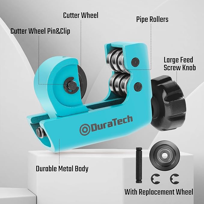 DURATECH Tubing Cutter, for Outer Diameter: 3/16" to 1-1/8"(4-28MM), Copper, Aluminum, Brass and Plastic Tubing Compact Cutter, With Replacement Wheel