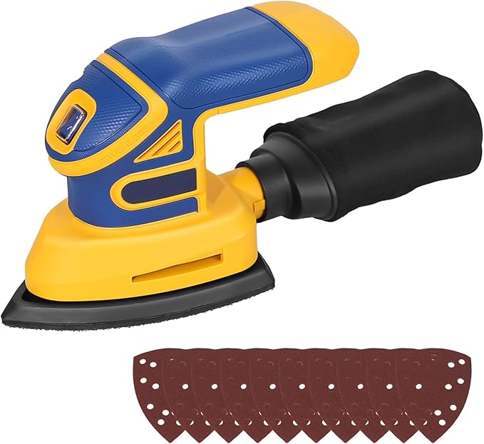 Cordless Detail Sander Compatible with Dewalt 20v Max Battery, 1.9Amp, Dust Collector, Brushless 12,000 OPM Speed, Compact Soft Palm Grip, 10pcs Sanding Pads, 2.0Ah Charger & Battery Kit