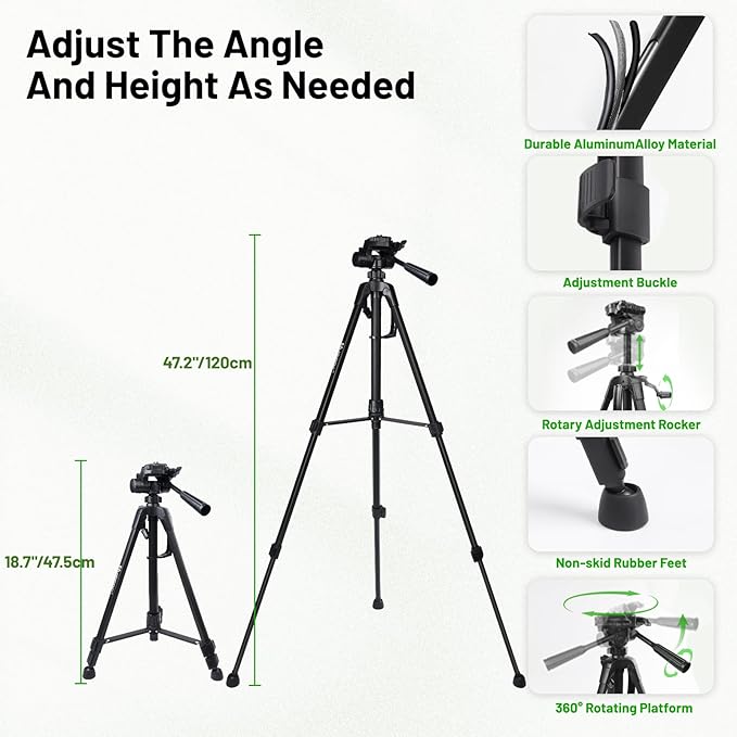 Laser Level 360 Self Leveling with 47" Tripod, Huepar 3x360° High Brightness Green Laser Leveler Tool for Construction, Tile and Picture Hanging, 5200 mAh Li-ion Battery & 2 Portable Bag Included