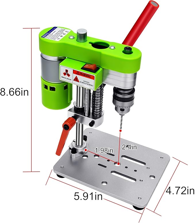 Mini Drill Press, Benchtop Drill Press, Electric Portable Drilling Machine, CNC 795 Motor, B10 Chuck, Drill Bit and Clamp for Wooden, Metal, Jewelry DIY and other DIY Crafts Projects, Green