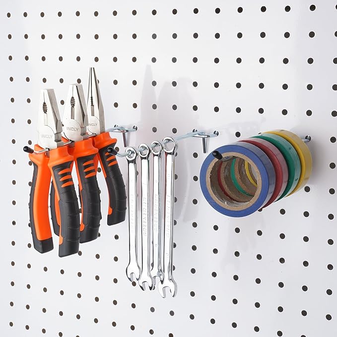 INCLY 50 Pack Pegboard Hooks, 6 Inch Metal Peg Board Shelving Hooks Accessories, Peg Board Tool Hangers Fit for 1/8“ and 1/4" Pegboard Hanging Tools for Garage, Craft Room, Kitchen, Store