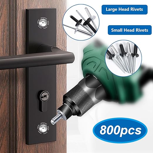 smseace 800pcs Black Pop Rivets with Large Flange Rivets Assortment Kit 7-Sizes Black Rivets with Large Head(1/8" 3/16" 1/4") 8-Sizes Small Rivets (3/32" 1/8" 5/32" 3/16") Pop Rivets Assortment kit