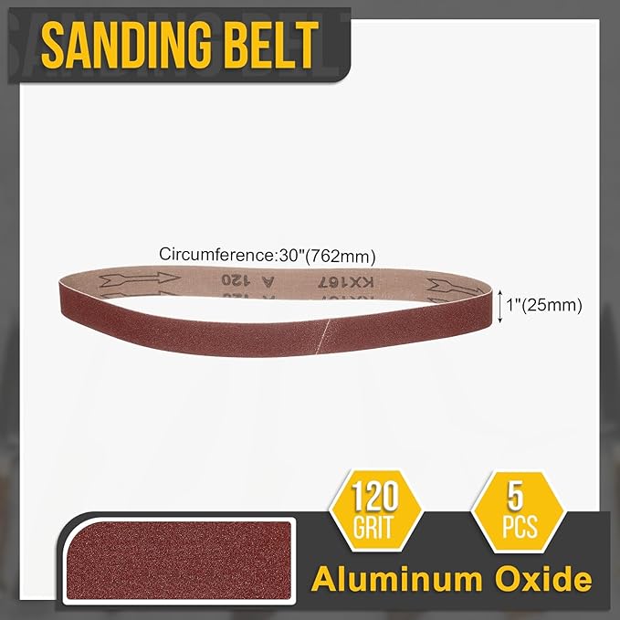 1 x 30 Inch Sanding Belt, 5 Pcs 120 Grit Knife Sharpener Belts Work Sharpening for Belt Sander Knife Carving Tool Metal Working