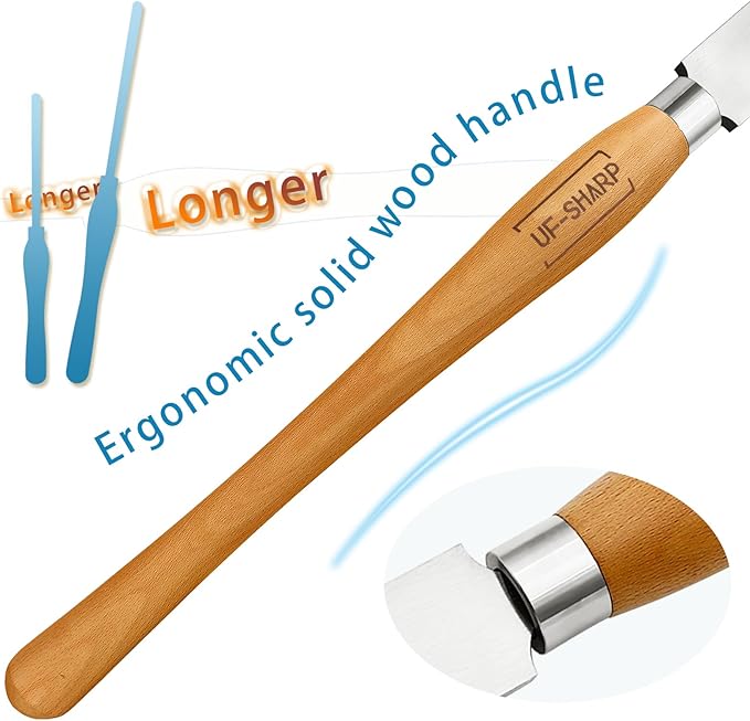 1.5 inch Left Side Curved Scraper, M2 Cryo High Speed Steel Wood Turning Tools with Beech Wood Handle