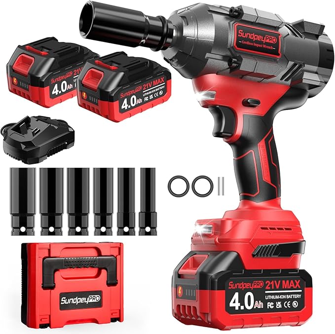 Cordless Impact Wrench 1107Ft-lbs(1500N·m) - 1/2" 21V High Torque Brushless Power Impact Gun with 2x4.0Ah Batteries & 6 Sockets & Fast Charger & Case for Car & Truck & RV & Heavy Duty Use