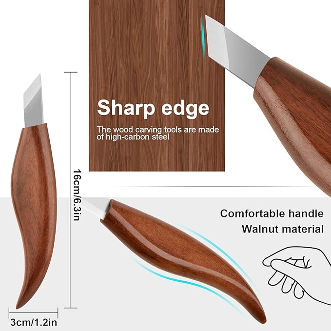 Wood Carving Knife With Leather Strop and Polishing Compound - Whittling Tools for Beginners, Adults and Kids (Oblique Carving Knife)