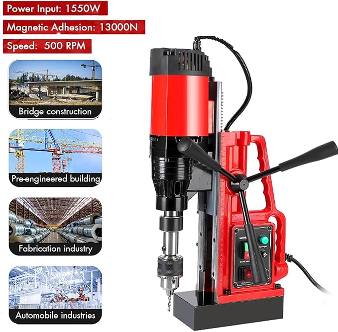 1550W Magnetic Drill Press, 500RPM Portable Mag Drill Press with 2 Inch Boring Diameter, 10-Speed Core Drilling Machine, Single Track Electric Drilling Tool for Metal Working, Industrial