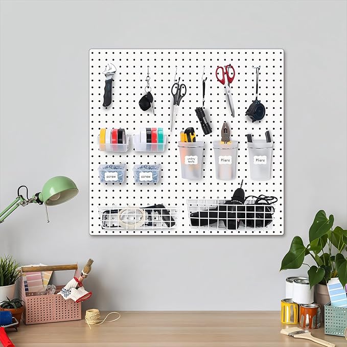 95 Pieces Pegboard Accessories Set Including Pegboard Storage Basket with Hooks Pegboard Cups with Holder Wire Shelf Tissue Storage Box Clothes Board for Garage Storage Craft Workshop (Clear)
