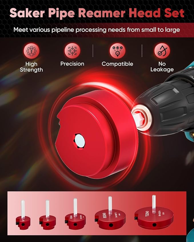 Saker PVC Pipe Reamer Kit, PVC Fitting Saver with 1-1/4inch,1-1/2inch, 2inch,3inch,4inch Head, For SCH40, ABS Pipe,CPVC Perfect for Plumbing Repairs, Fits Standard 1/2" Drill