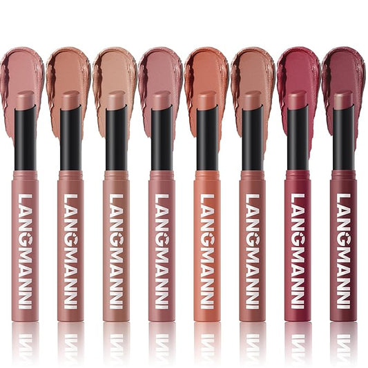 Jolilab 8 Pcs Velvet Matte Lipstick Nude Matte Soft Dark Color Stick Waterproof Long-Lasting Non-Stick Cup High Pigmented Lip Stick Lip Balm Beauty Cosmetics Gift for Girls（01-06+11+12